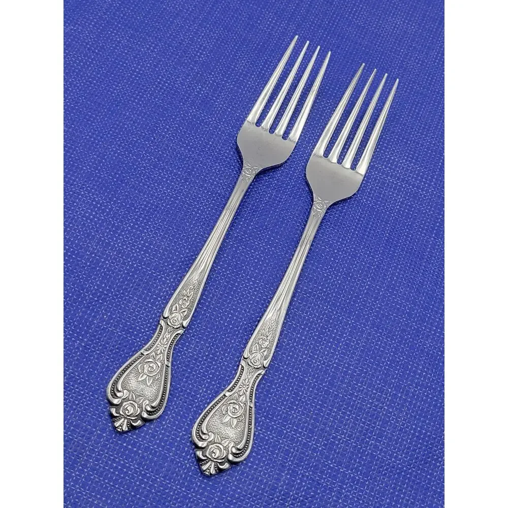 NORMANDY Floral Stainless Silverware Japan Set 2 Dinner Fork 7.75